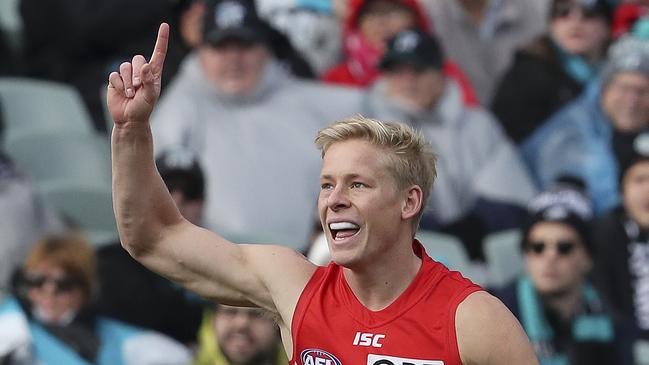 Isaac Heeney will have surgery after breaking his thumb at pre-season training. Picture: Sarah Reed.