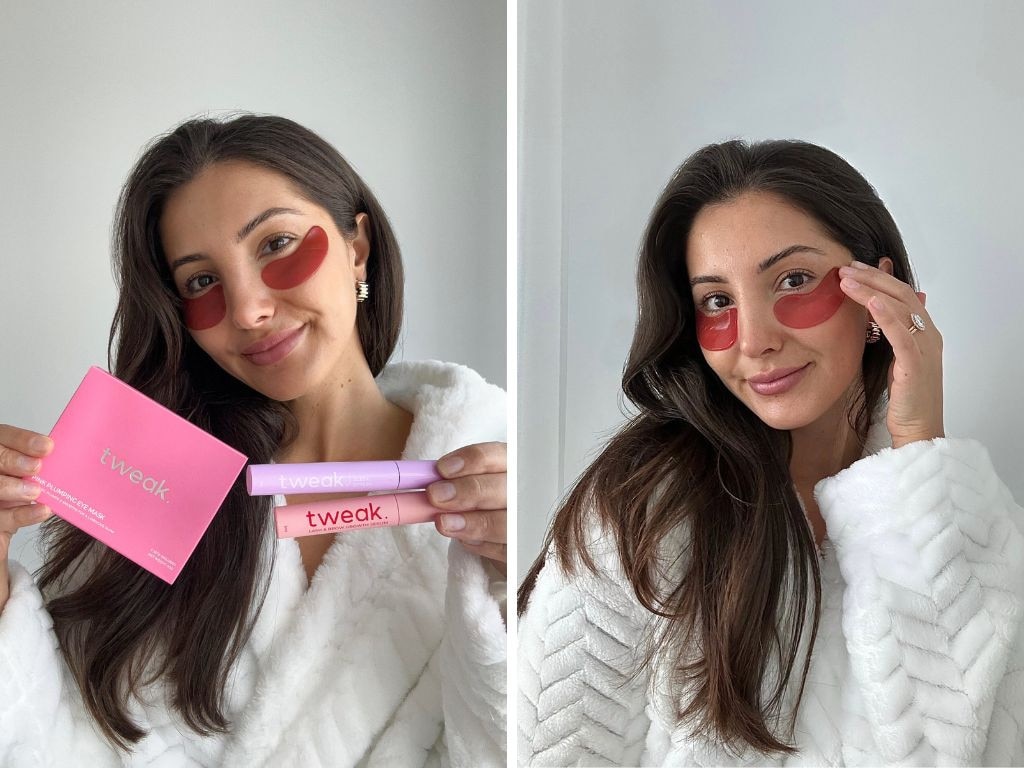 Tweak Cosmetica founder Natalie Nemer using the Plumping Eye Mask. Picture: Supplied