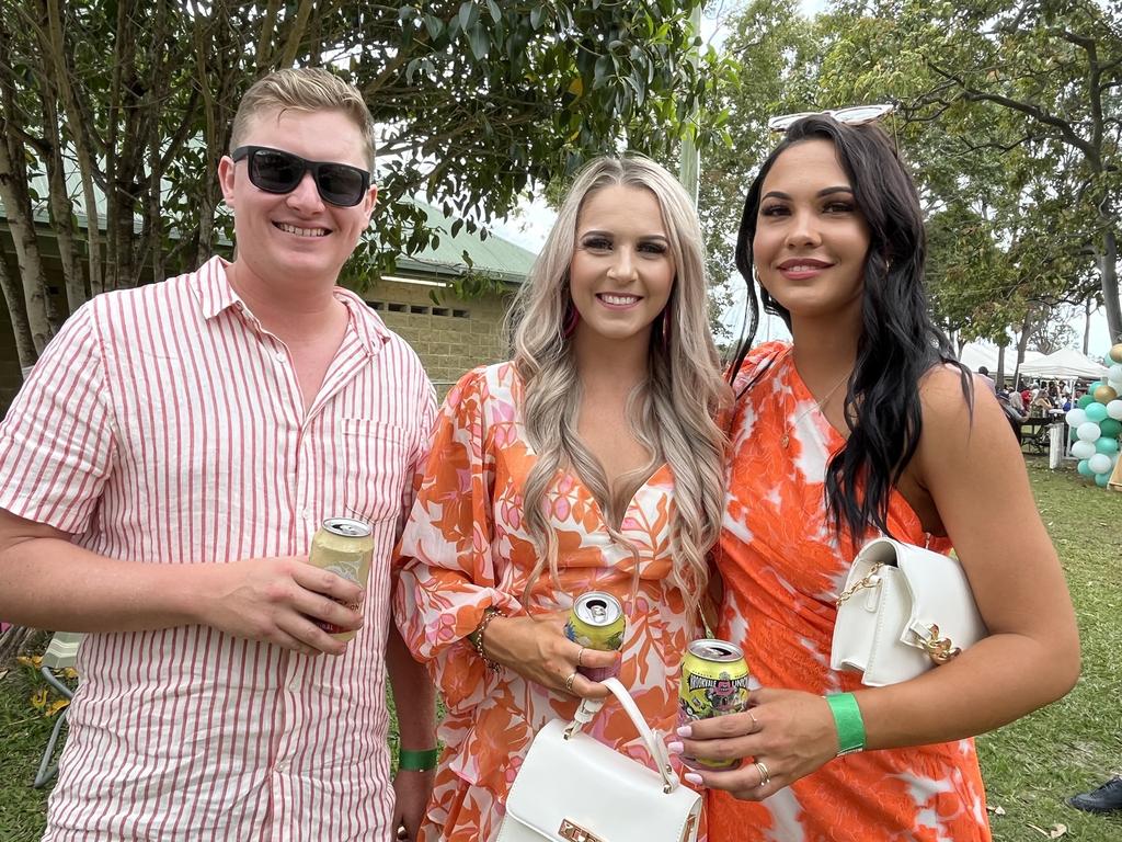 Tirana Coughlin, Sarah Kropp and Jordan Kropp at the Torbanlea Picnic Races.