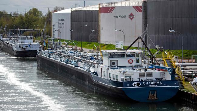 A tanker with heating oil near petroleum refineries in Gelsenkirchen, western Germany. EU leaders have promised to block most Russian oil sea imports by the end of 2022 and Germany has also promised to end pipeline imports. Picture: AFP