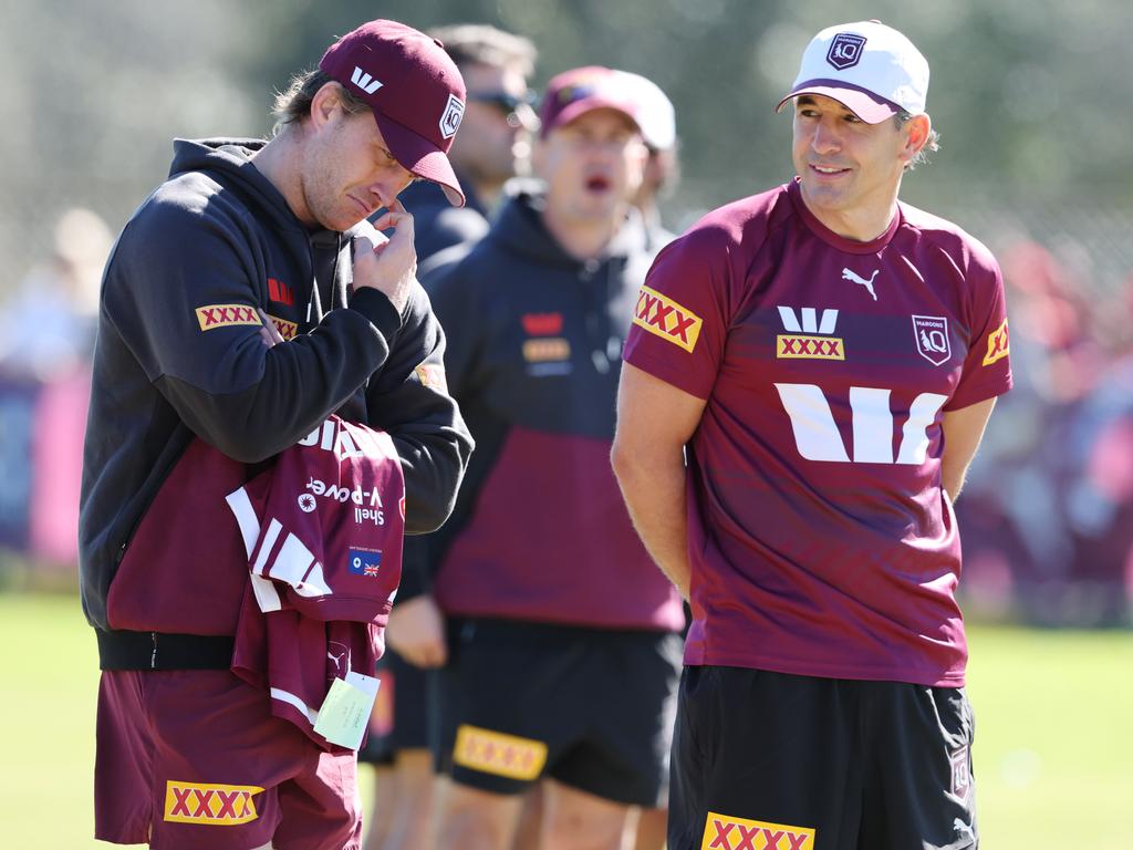 New Maroons captain Cameron Munster and coach Billy Slater at the fan day in Gympie. Picture: Lachie Millard
