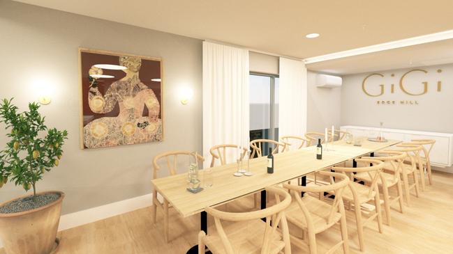 An artist impression of the function room inside the new GiGi restaurant planned for Collins St. Picture: Supplied