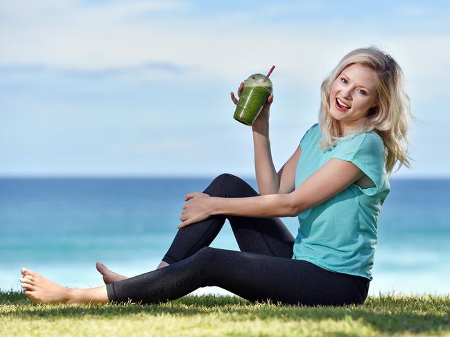 BONDI, AUSTRALIA - NOVEMBER 9: Fitness blogger Cori Lindsey poses with a Hemp Smoothie during a photo shoot on November 5, 2017 at Bondi Beach, Australia. (Photo by Troy Snook/News Corp Australia)