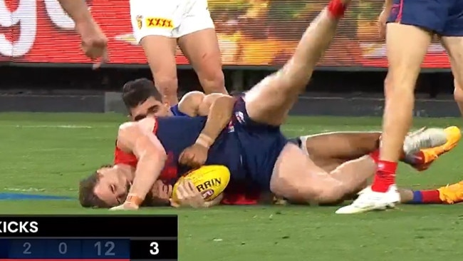 Charlie Cameron's dangerous tackle on Jake Lever.