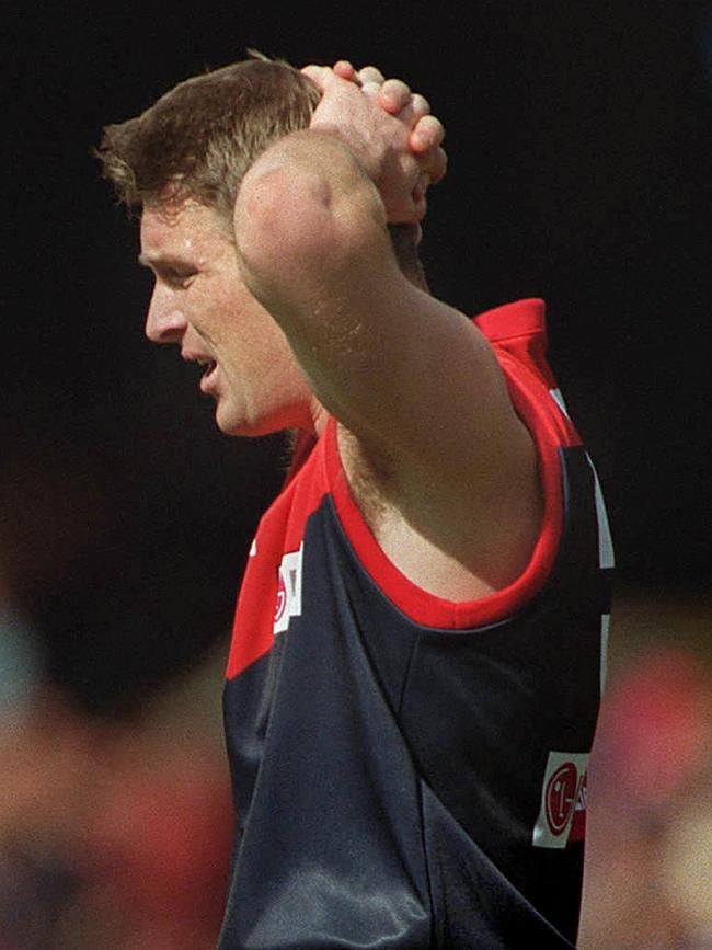 Hardwick accused David Schwarz of crying early in the 2000 Grand Final between Essendon and Melbourne.