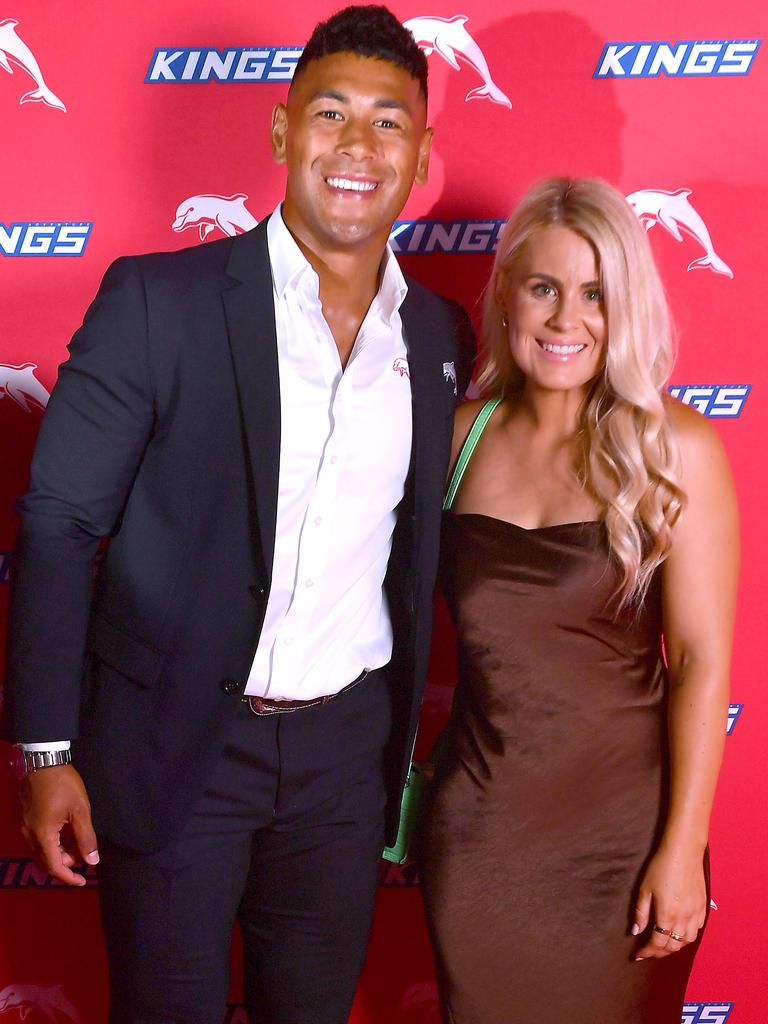 Jamayne Isaako and Abby Sutherland on the red carpet at the Dolphins’ season launch. Picture: John Gass