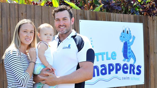 Mark Dalle Cortwon a grand final with the Pride before getting stuck into his swim school ventures. pictured with family Mai and Fox Dalle Cort.