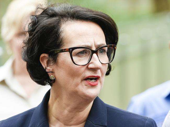 Attorney-General Vickie Chapman speaks to the media during a press conference at Cleland Wild Life Sanctuary, Monday, February 3, 2020. (AAP Image/Roy VanDerVegt) NO ARCHIVING