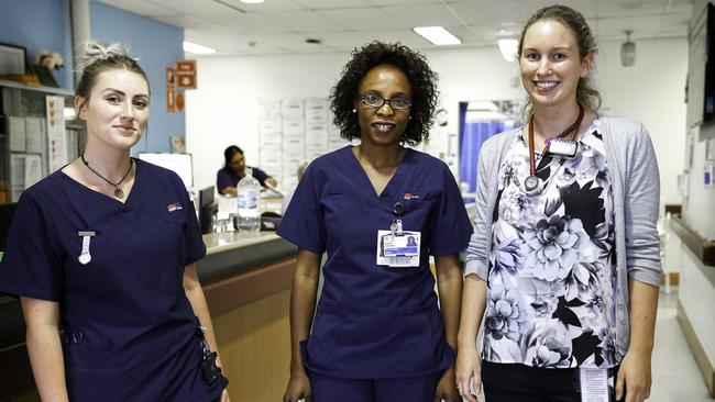 Nurses Megan Ryan (left) and Eunice Koroma and Dr Emma Roffey will have a larger workplace when Nepean Hospital is expanded at a cost of $1 billion.