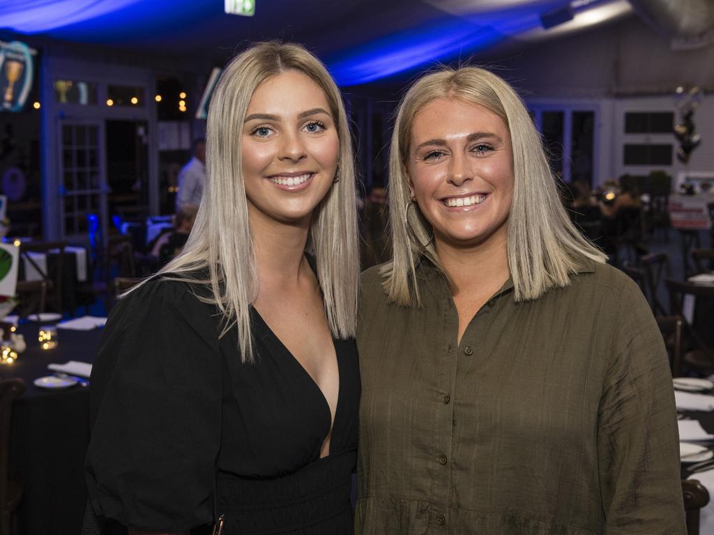 Souths supporters Natalie Wright (left) and Ellie Bowyer at the TRL awards night at Clifford Park Racecourse, Friday, September 8, 2023. Picture: Kevin Farmer