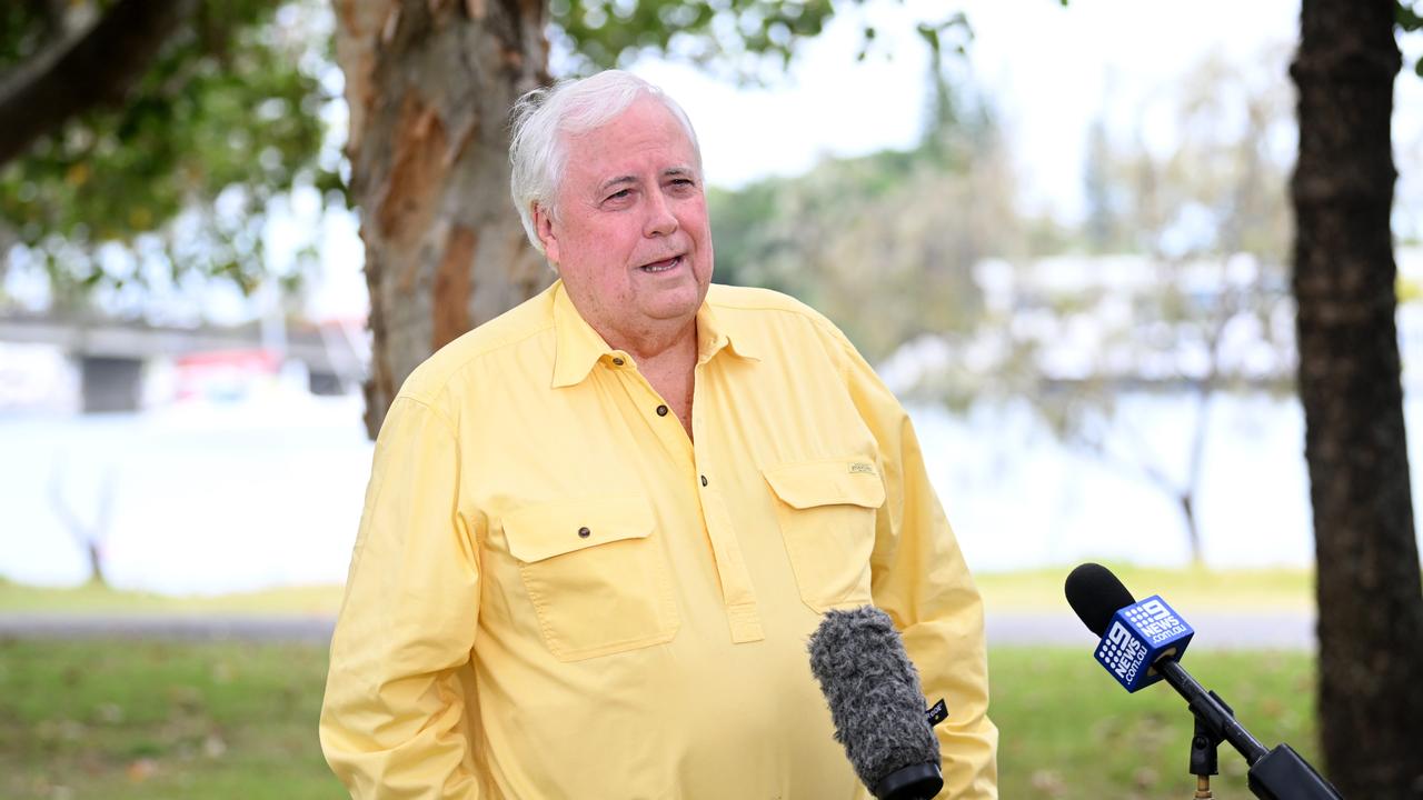 Businessman Clive Palmer speaks during a press conference on the Gold Coast. Picture: NCA NewsWire / Dan Peled