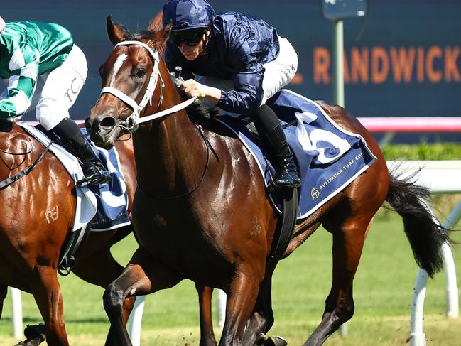 SYDNEY, AUSTRALIA - MARCH 09: James Mcdonald riding Switzerland  wins Race 5 UNSW Todman Stakes during "The Agency Randwick Guineas Day" -  Sydney Racing at Royal Randwick Racecourse on March 09, 2024 in Sydney, Australia. (Photo by Jeremy Ng/Getty Images)