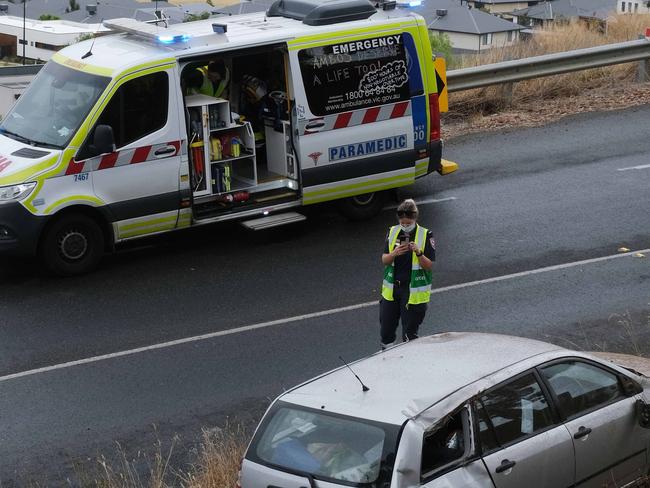 Car crash with Police and Ambulance in attendance when a car ran off the road into a barrier on Hyland St Herne HillPicture: Mark Wilson