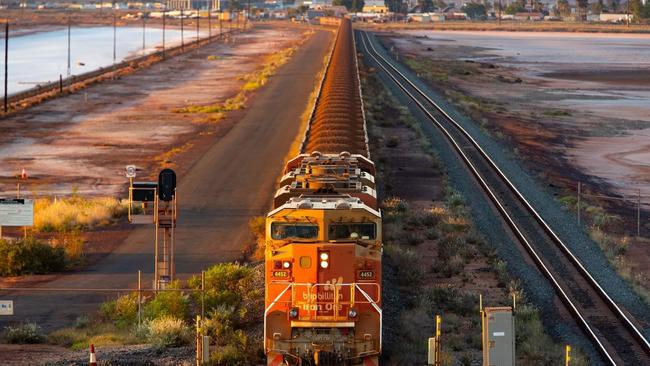 A BHP freight train carrying Australian iron ore to port. Picture: Bloomberg.