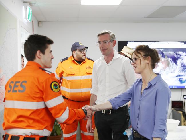 The Premier Dominic Perrottet and Emergency Services Minister Steph Cooke visit the Moree control centre. Picture: John Grainger