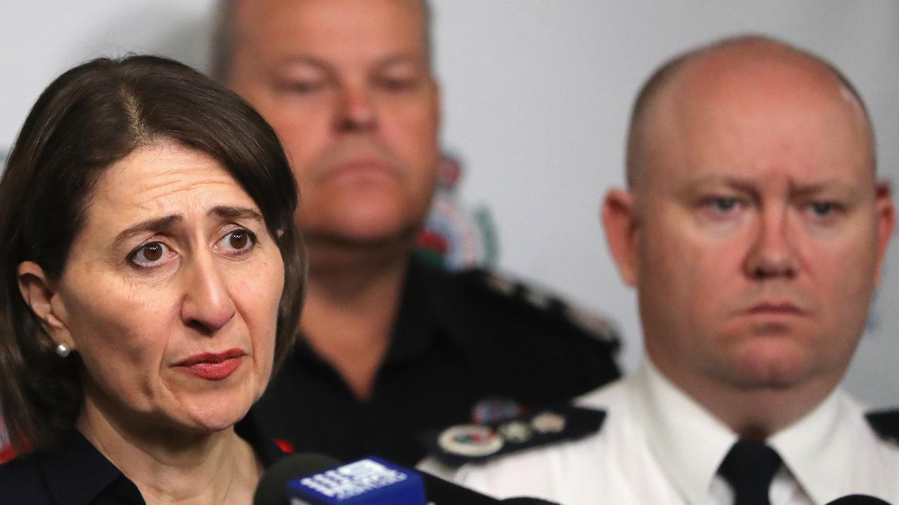 NSW Premier Gladys Berejiklian holds a press conference at the NSW Rural Fire Service headquarters on Wednesday. Picture: AAP