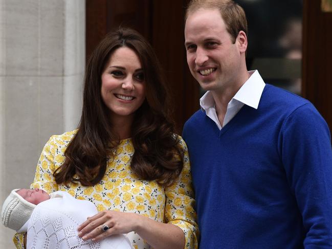 Prince William and Kate leave hospital with newborn Princess Charlotte in May, 2015. Picture: AFP/Leon Neal