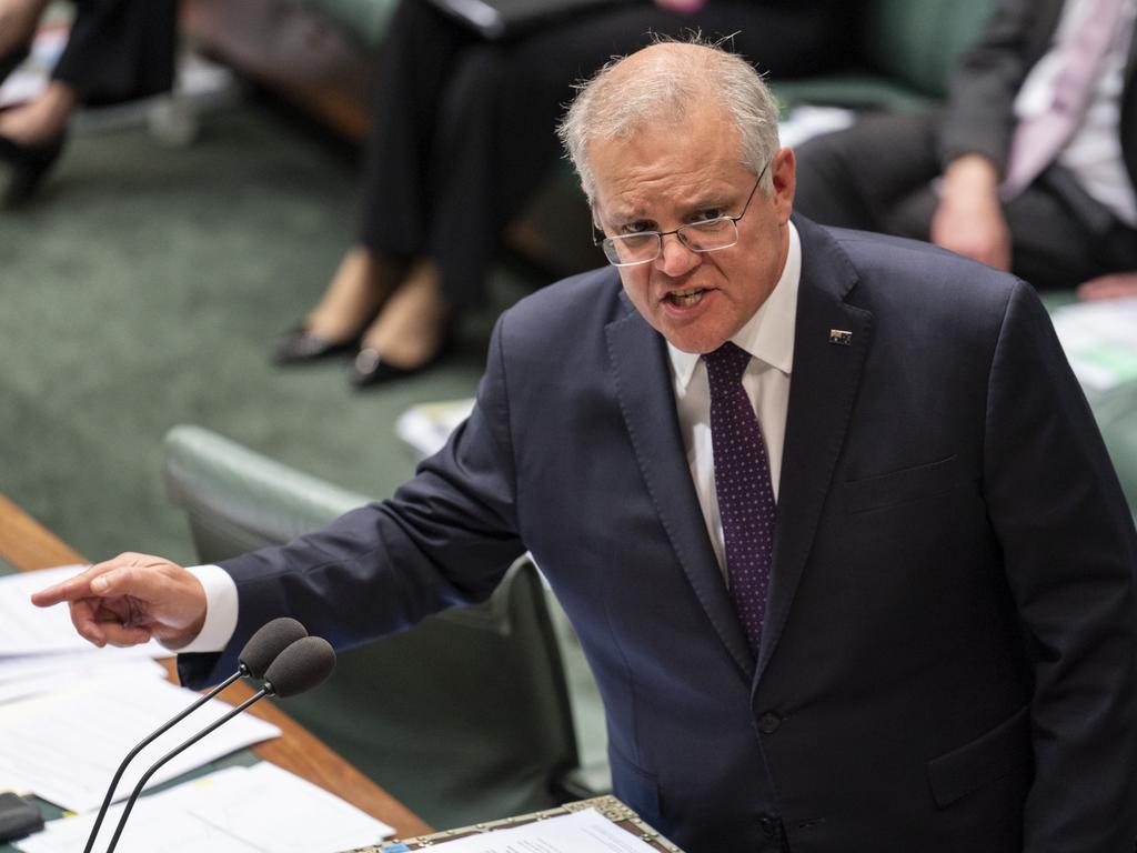 Prime Minister Scott Morrison has accused Labor of ‘undermining’ the vaccine rollout after being pressed on immunisations for aged care homes. Picture: NCA NewsWire / Martin Ollman