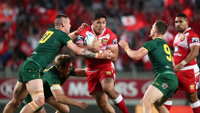 Jason Taumalolo during Tonga’s historic win over the Kangaroos. Picture: Fiona Goodall/Getty