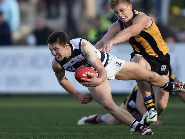 Tom Atkins in an early VFL game in 2014. Picture: Andy Brownbill