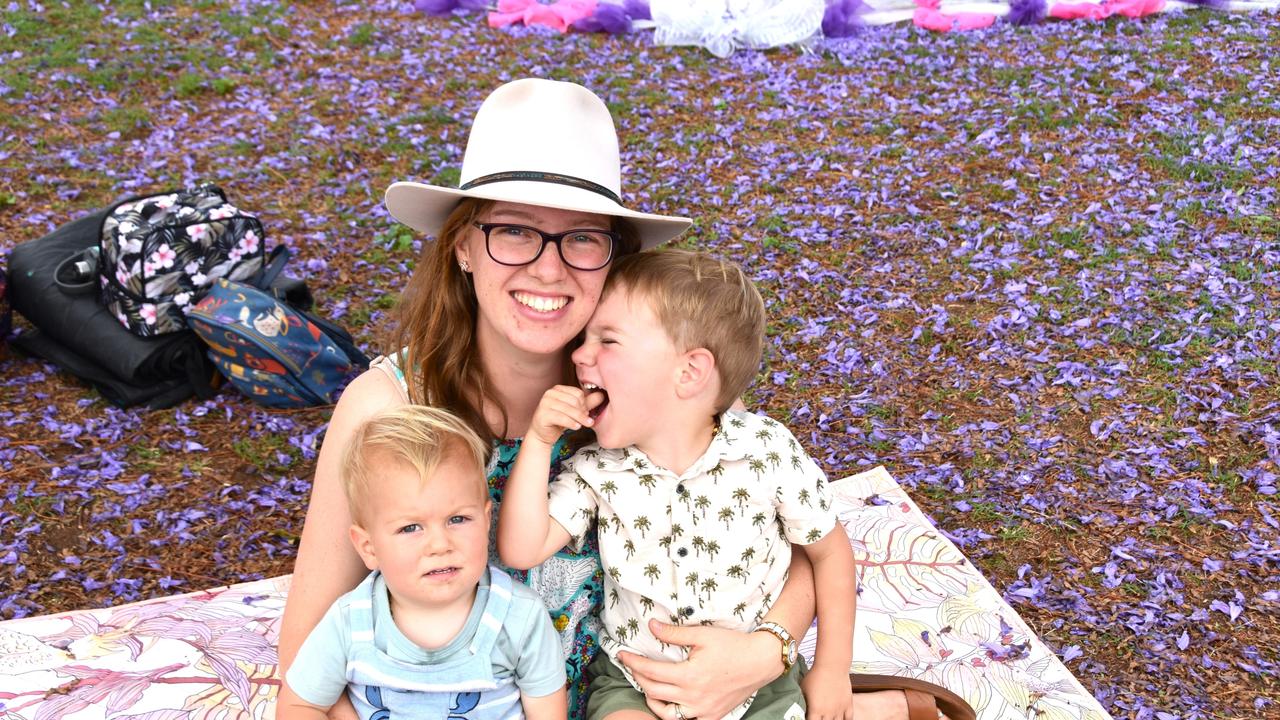 Locals Tiani, Luke, and Alex Pope picnicking at Goombungee on Saturday, November 4, 2023. Picture: Peta McEachern