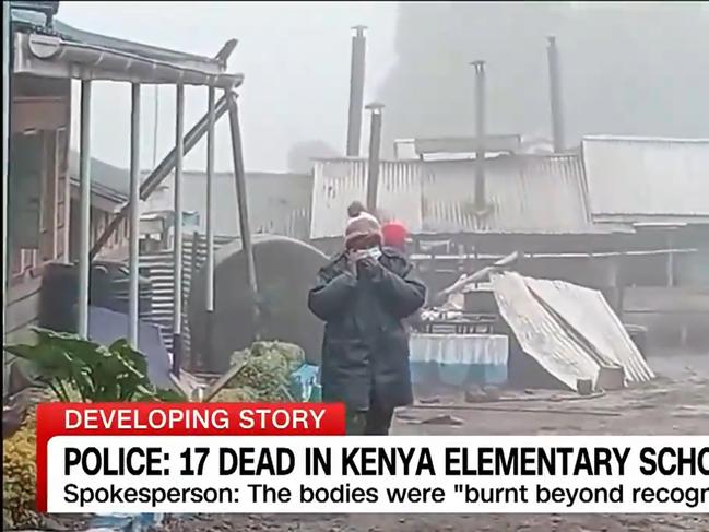 At least 17 children died after a fire ripped through their primary school dormitory overnight in centralÂ Kenya, police said Friday. Picture: CNN