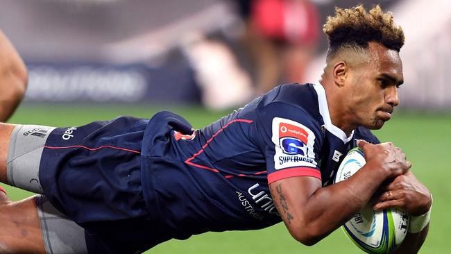 Rebels halfback Will Genia scores against the Sunwolves in February. Picture: AFP