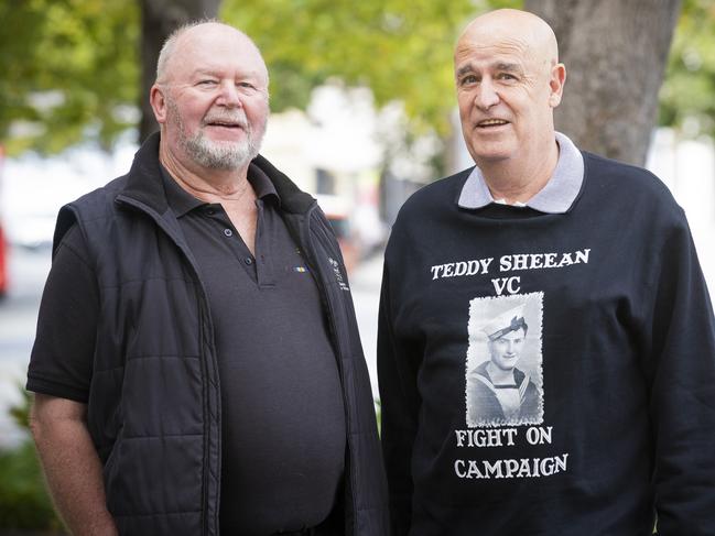 Teddy Sheean’s nephews Grant Sheean, left and Garry Ivory. Picture: RICHARD JUPE