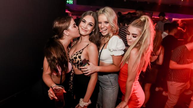 Maddi Harris, Jorjah Burgess, Jess Sims and Harmony Guta at Sin City recently - the club operator has now been locked out by its landlord, the venue interior has been stripped bare and legal action is being threatened from both sides.