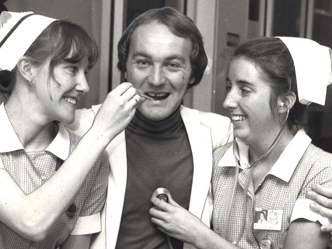 STARS: Chris King (from TV soap The Young Doctors) with Louise Hood and Samantha Farmer in 1982.