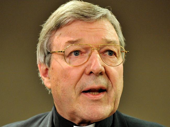 Cardinal George Pell answers a question at a press conference where he addressed claims he tried to conceal the history of a priest accused of sexual abuse, in Sydney on Tuesday, July 8, 2008. (AAP Image/Paul Miller) NO ARCHIVING