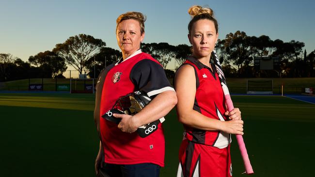 Steph Thompson from Burnside and Holly Evans from North East ahead of their clash, which was live streamed on Saturday. Picture: Matt Loxton