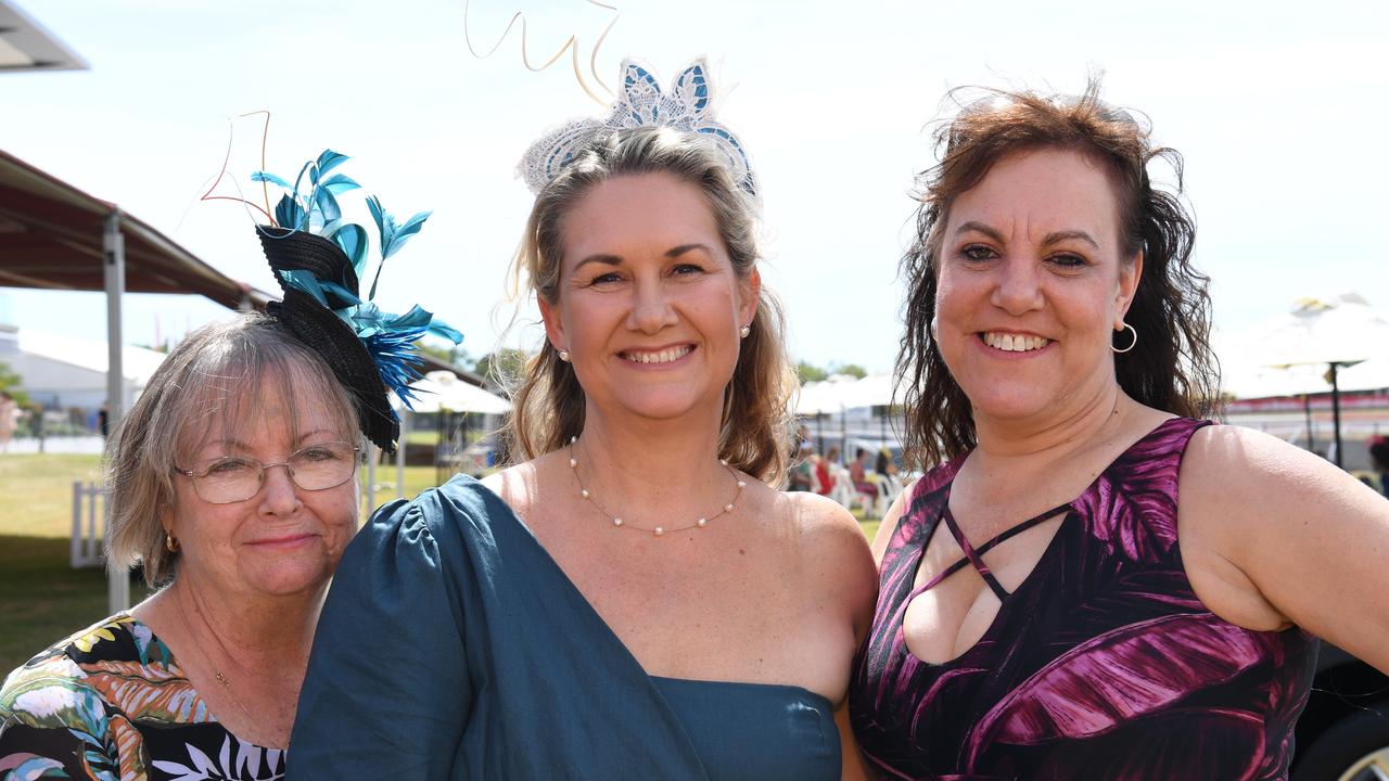 LR: Liz Gibson, Carleen Mitchell and Nicky Fisher at Darwin Ladies Day. Picture: (A)manda Parkinson