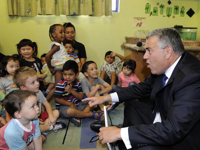 Treasurer Joe Hockey meets the children at JennyÕs Kindergarten at Padstow. Picture: Crag Wilson