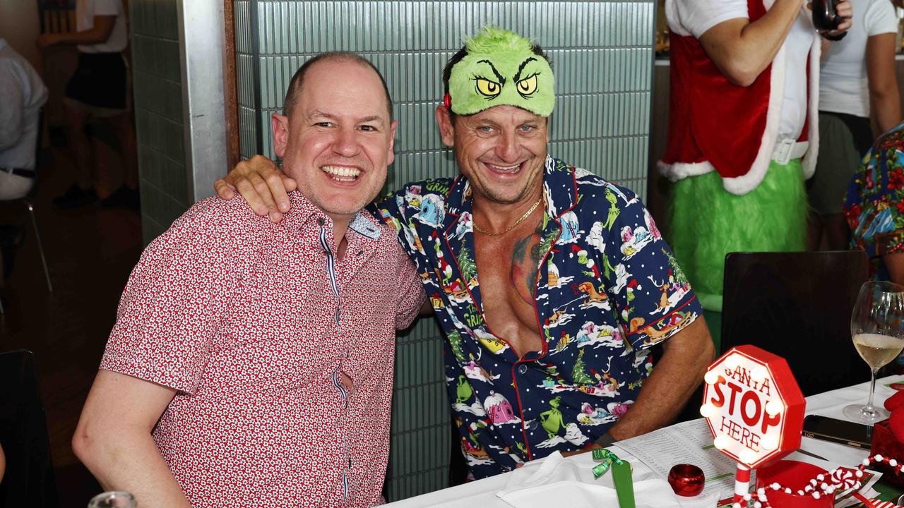 Stefan Antoniou and Dave Newton at the Trinity Advisory fundraising lunch at Little Sister restaurant. Picture: Brendan Radke