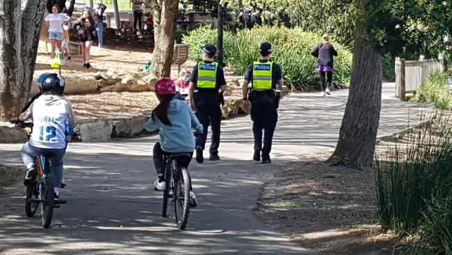 Police on patrol at Ringwood Lake Park on Thursday, October 1. Picture: Kiel Egging.