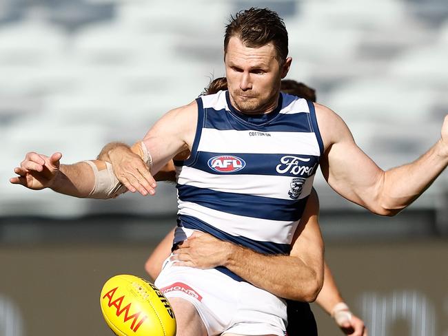 Patrick Dangerfield was well-held in the pre-season match on Friday. Picture: Michael Willson/AFL Photos via Getty Images.