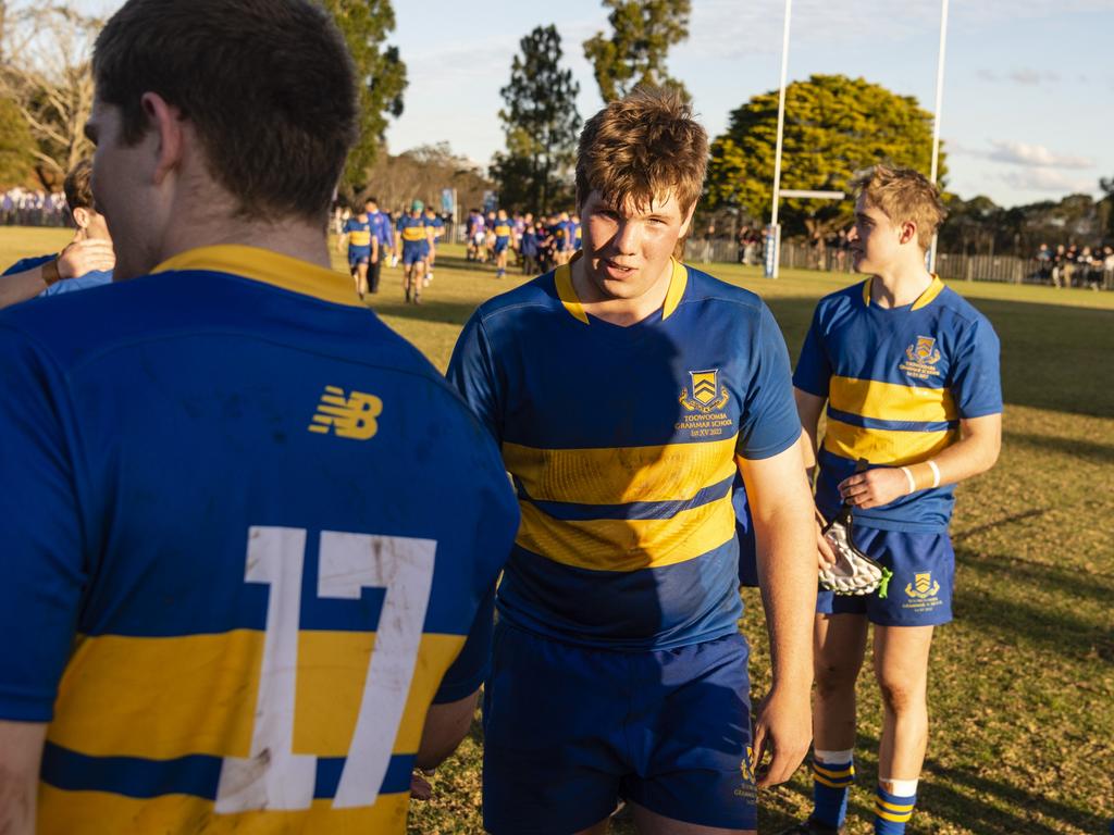 Grammar try scorer Henry Ford after the game against Downlands in O'Callaghan Cup on Grammar Downlands Day at Downlands College, Saturday, August 6, 2022. Picture: Kevin Farmer