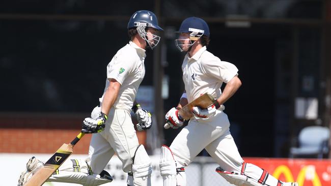 Country Cricket championships: Geelong batsman Alex Cairns, left and Eamonn Vines