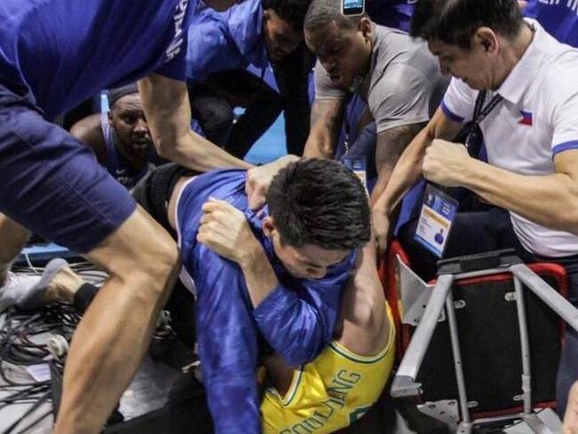 Twitter photo from Jamie Cauchi of Chris Goulding during a fight with the Filipino basketball team