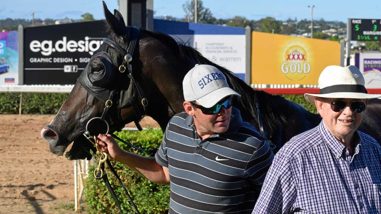 Bel Seleva with her connections after winning the feature race. Picture: Josh Preston