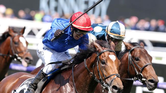 Cross Counter (left) takes out last year’s Melbourne Cup from Marmelo.