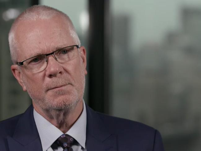 Former ABC chairman Justin Milne during an interview with Four Corners journalist Sarah Ferguson. Picture: AAP