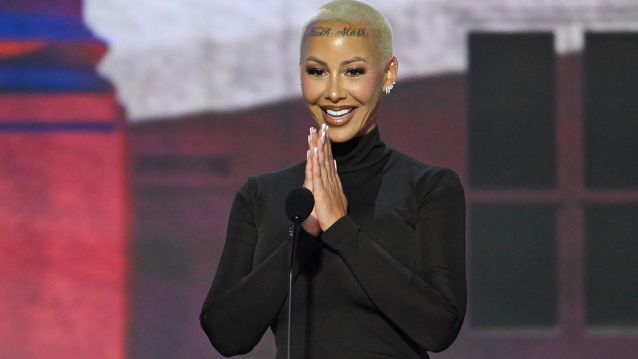 US model and rapper Amber Rose speaks during the first day of the 2024 Republican National Convention. Picture: AFP