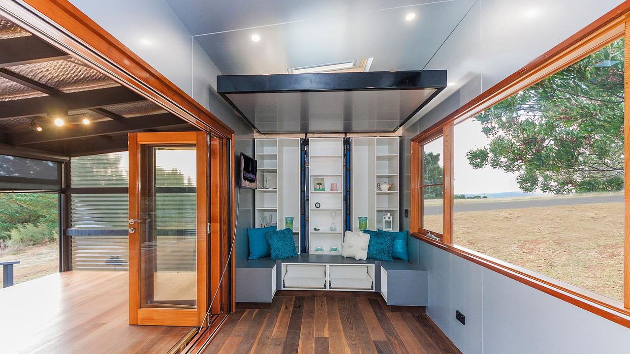 Fernlea Tiny House by Tiny Footprint has a “lift bed” that descends at the touch of a button. Picture: The Melbourne Home Show