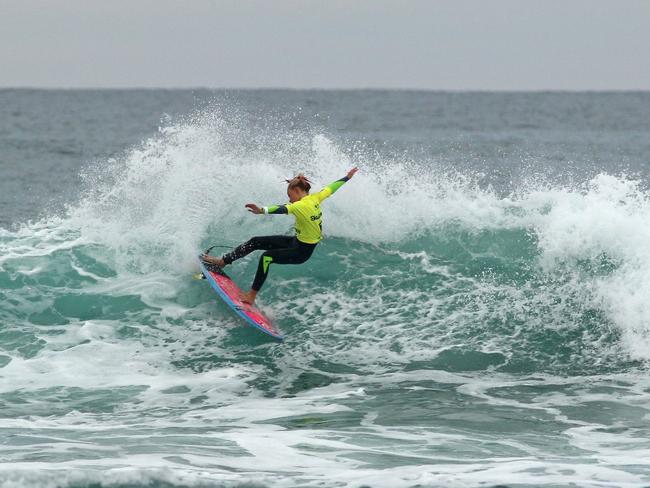 Lennox Head surfer Nyxie Ryan finished runner-up in the Under-14 girls final at the Skull Candy Oz Grom Open yesterday.