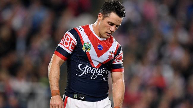Cooper Cronk played on despite injuring his shoulder during the Roosters preliminary final clash with the Rabbitohs. Picture: AAP