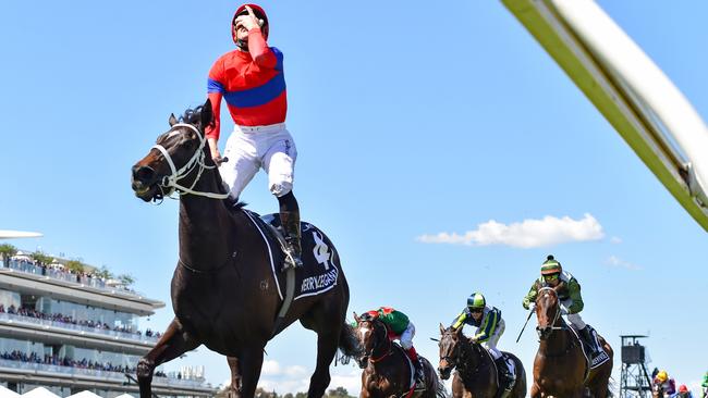 Verry Elleegant and James McDonald cross the line in the 2021 Melbourne Cup.