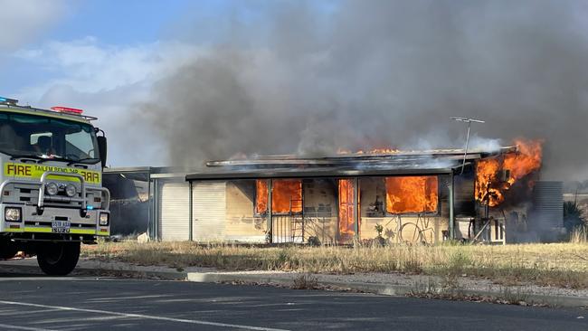 Sean Williams pulled Marilyn Hales from the inferno at her Lime Kiln Rd, Tailem Bend home. Picture: Dylan Hogarth