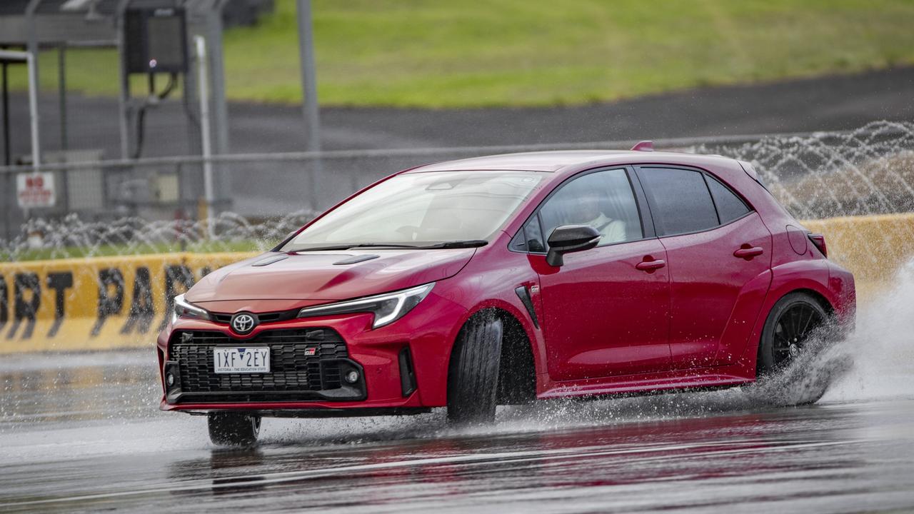 Slippery conditions away from public roads highlight the Corolla’s strengths.
